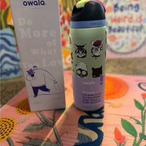 Owala Green Cat Design Water Bottle